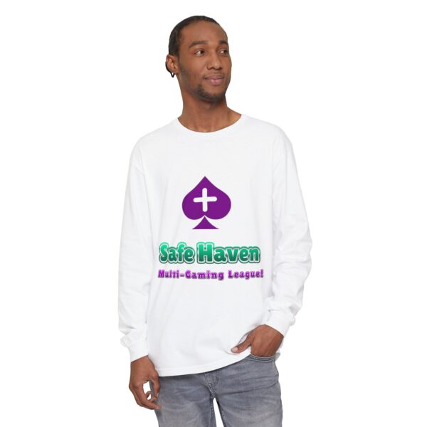 garment dyed long sleeve t shirt safe haven league branded tee